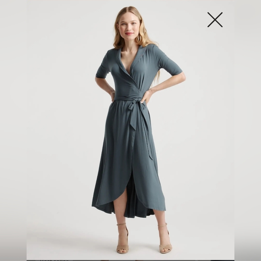 NWT Quince Tencel Jersey Midi Wrap Dress Gray Size Large